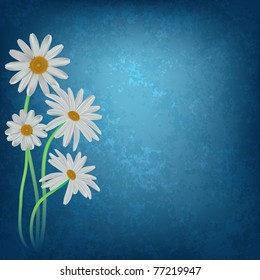 abstract floral background with chamomiles on dirty blue