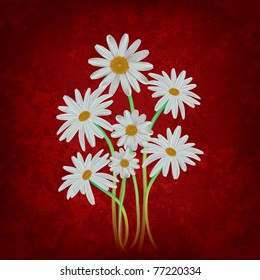 abstract floral background with chamomiles on red