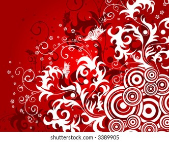 Abstract floral background with circles & butterflies, element for design, vector illustration