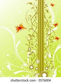 Abstract floral background with circles & butterfly, element for design, vector illustration