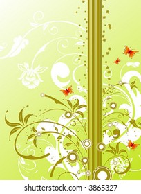 Abstract floral background with circles & butterfly, element for design, vector illustration