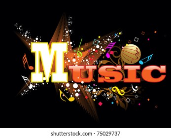 abstract floral background with colorful musical note