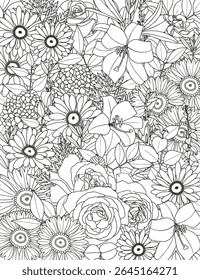 Resumo floral. Página de coloração para adultos e crianças.