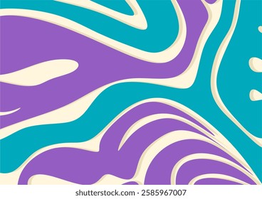 Abstract Floral background with curved shapes, purple, turquoise. Abstract wave background