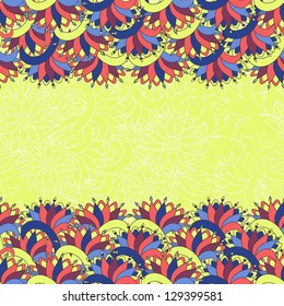 Abstract floral background with custom text space. Seamless pattern borders. Vector illustration