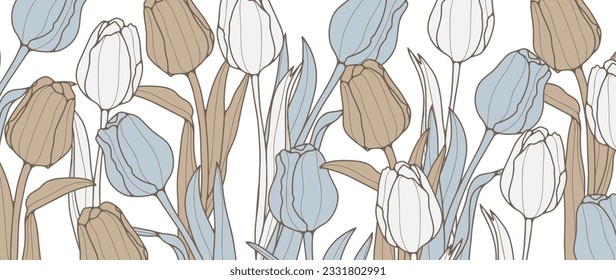 Abstract floral background with delicate tulips on a white background. Background for decor, wallpapers, covers, cards and presentations