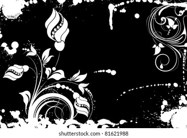 Abstract floral background for design in black and white colours.
