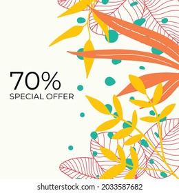 Abstract floral background designs, summer sale, social media promotional content. Vector illustration