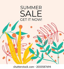 Resumen de diseños de fondo floral, venta de verano, contenido promocional en medios sociales. Ilustración del vector