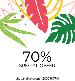 Resumen de diseños de fondo floral, venta de verano, contenido promocional en medios sociales. Ilustración del vector