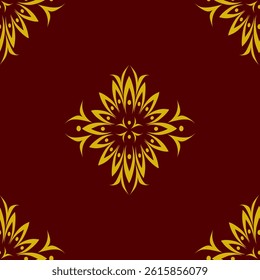 abstract floral background Fabric pattern Tile pattern red gold color bedsheet curtain