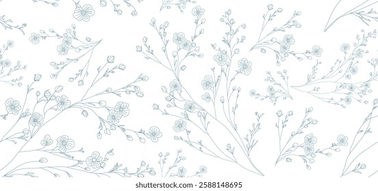 Abstract floral background with flower hand draw seamless pattern. matisse style.
