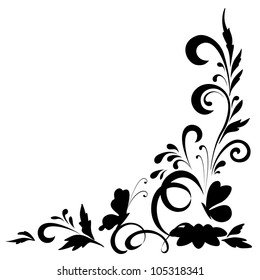 Abstract floral background with flowers and butterflies, black silhouettes on white background. Vector illustration