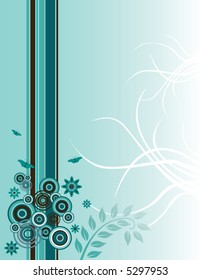 An abstract floral background with flowers, butterflies and stripes
