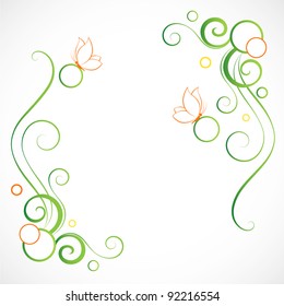 Abstract floral background. Frame with butterflies.