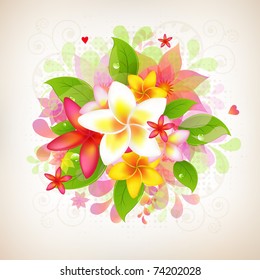 Abstract Floral Background With Frangipani, Isolated On White Background, Vector Illustration