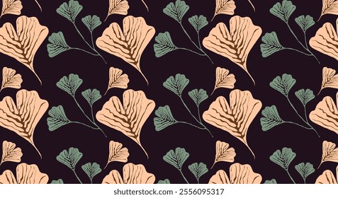 Abstract floral background with ginkgo leaves seamless pattern. Leaves textures for backgrounds, wallpapers, textiles and fashion.