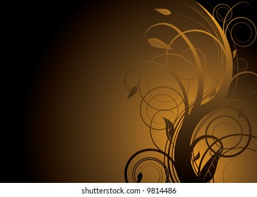 Abstract floral background in gold and black with copy space