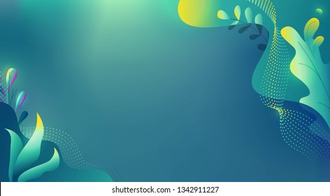 Abstract floral background with gradient shapes in blue and green colors. Underwater magic world. Vector illustration