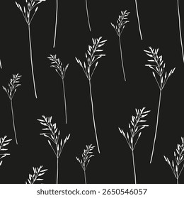 Abstract floral background. Grass branches on a dark background.