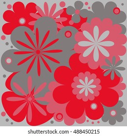 Abstract floral background gray with red.