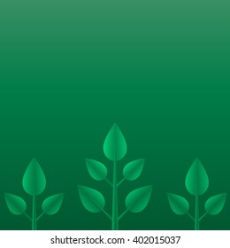 Abstract floral background with growing sprout. Leaves elements design on green background. Vector illustration.