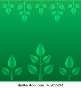 Abstract floral background with growing sprout. Leaves elements design on green background. Vector illustration.