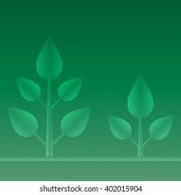 Abstract floral background with growing sprout. Leaves elements design on green background. Vector illustration.