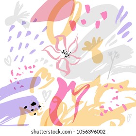 Abstract floral background with  hand drawn textures. Modern abstract design for paper, cover, fabric print, package design, interior decor, greeting card, birthday design, mothers day, womens day