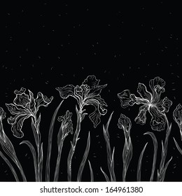 Abstract floral background. Hand drawn Iris. Seamless pattern.