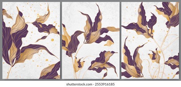 Abstract floral background with hand drawn flowers in line style. Botanical set for decor, print, textile, packaging, interior, cover, invitations, wallpaper, social media.
