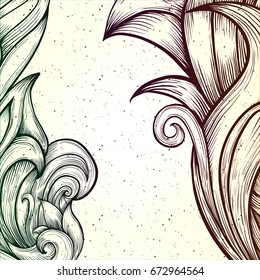 Abstract floral background. Handcrafted decorative folk line art Boho Chic style. Design invitation