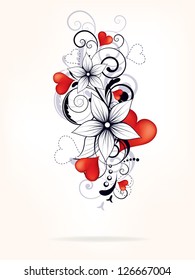 abstract floral background with hearts and flowers
