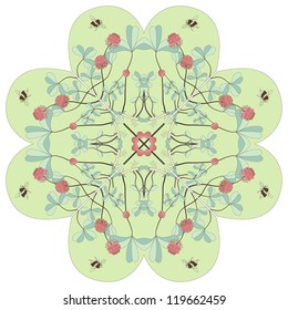 Abstract floral background with leaf lucky clover. Ornamental round pattern. Drawing in the delicate colors.