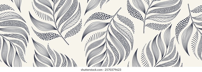 Abstract floral background with leaf seamless pattern with dotted flat style.