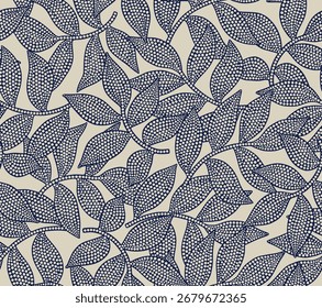 Abstract floral background with leaf seamless pattern with dotted flat style.
