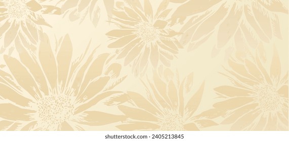 Resumen del fondo floral. Los colores beige y rosado del papel pintado de lujo, con un efecto brillante. Diseño de arte impreso, patrón botánico, flores y pétalos. 