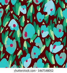 Abstract floral background made of tulip buds. Geometric shapes. Flowers seamless pattern. Fantasy florals. Textile and fabric design.