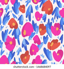 Abstract floral background made of tulip buds. Geometric shapes. Flowers seamless pattern. Fantasy florals. Textile and fabric design.