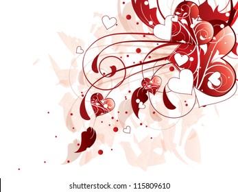 Abstract floral background with ornamental heart and swirls