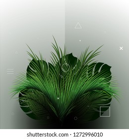 Abstract floral background with palm leafes. Tropical background with jungle plants. 