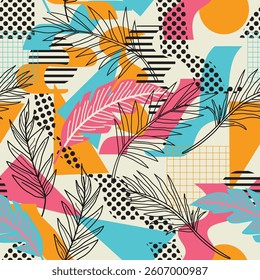 Abstract floral background with palm leaves seamless pattern. matisse style. Vector illustration
