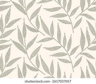 Abstract floral background with palm leaves seamless pattern with dotted flat style.