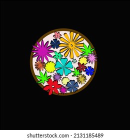 Abstract floral background pattern, with circles, flowers, leaves, seamless.