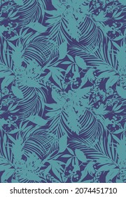 Abstract floral background pattern with Leaves and Branches silhouettes of tropical plants Vector illustration.