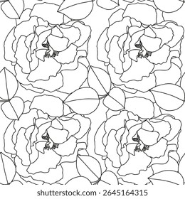 Abstractas fondo floral. Patrón de capullos de rosa y hojas. Dibujo para colorear para adultos y niños.