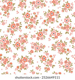 Abstract floral background. Floral pattern with small coral flowers on a white background.
Liberty style. Floral seamless background for trendy print. Floral background. Spring bouquet.