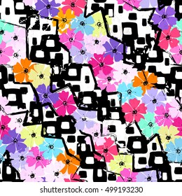 abstract floral background pattern, with strokes and splashes, seamless