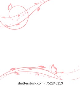 Abstract floral background with place for your text. Vector pink branch with leaves and butterfly for greeting and invitation card.