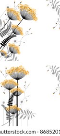 Abstract floral background of plant elements in gradations of black and yellow